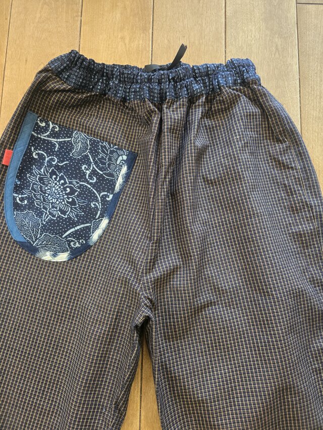 hirootome　着物リメイク　ズボン　ハンドメイド 着物リメイク ワイドパンツ/フリーサイズ M〜L ロングパンツ