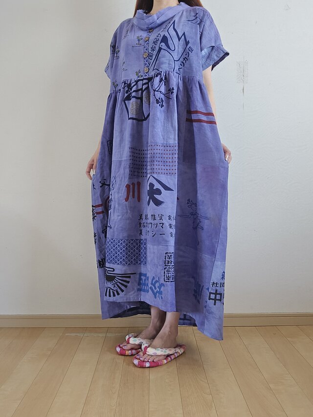 着物リメイク 手作り 染め 手ぬぐい ワンピース | iichi 日々の暮らし