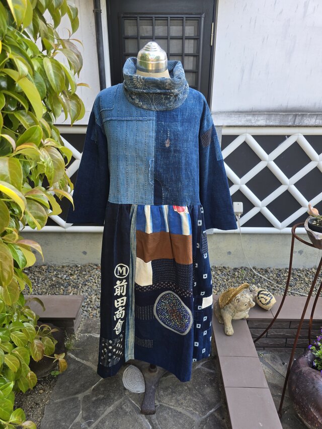 着物リメイク 手作り BORO (襤褸) パッチワーク ワンピース