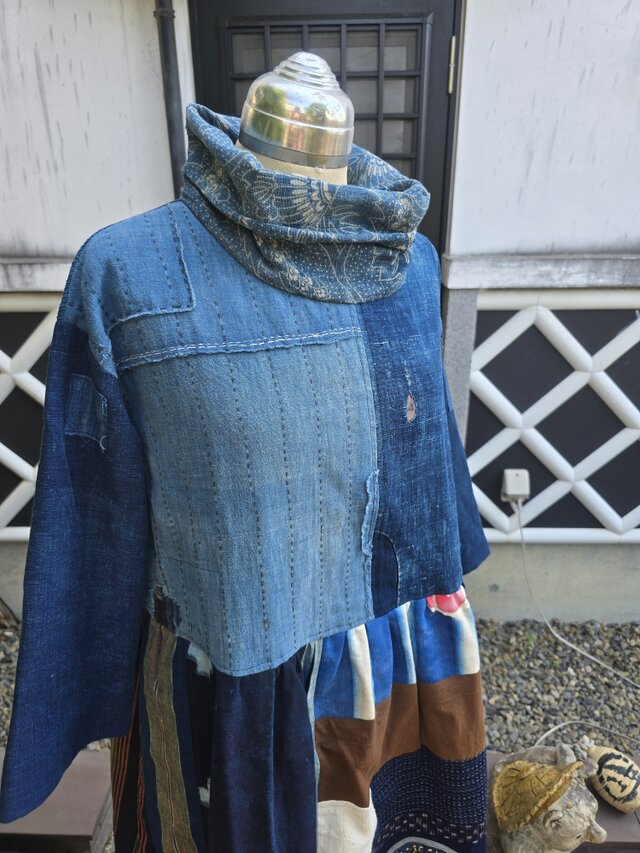 着物リメイク 手作り BORO (襤褸) パッチワーク ワンピース