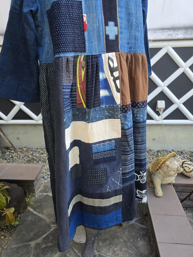 着物リメイク 手作り BORO (襤褸) パッチワーク ワンピース