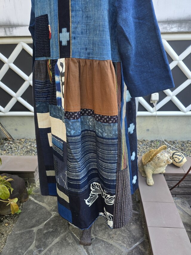 着物リメイク 手作り BORO (襤褸) パッチワーク ワンピース