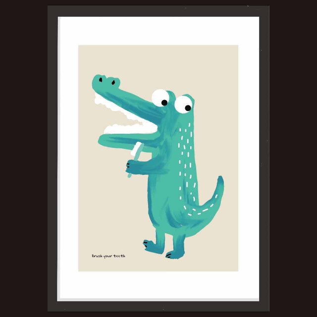 歯磨きだよ〜　ワニ　送料無料 　イラスト　たのしくなるお部屋　ポスター　アートポスター　アートsei検索新着順　3498