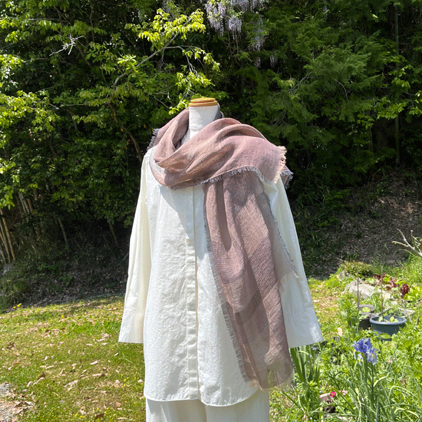 播州織柿渋染めストールK25058