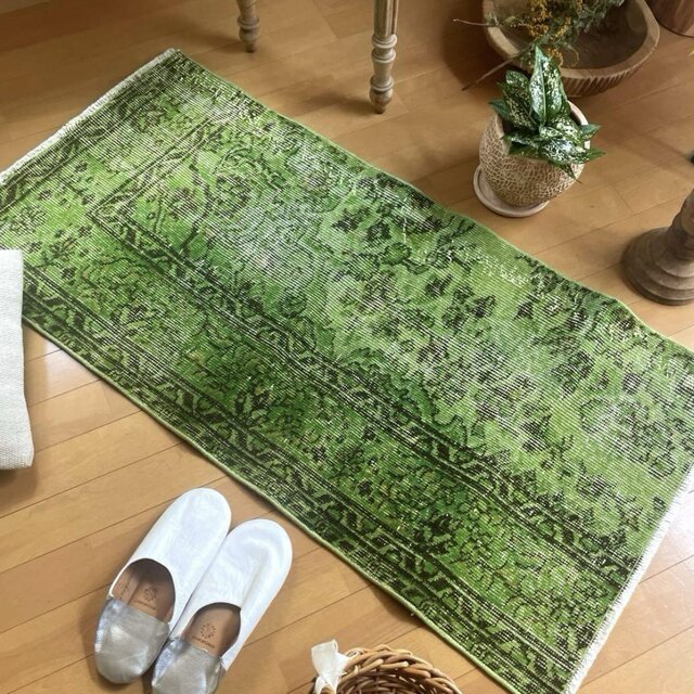 60×120ワサビグリーン　オーバーダイ　トルコあヴィンテージラグ 60×120ワサビグリーン オーバーダイ トルコあヴィンテージラグ