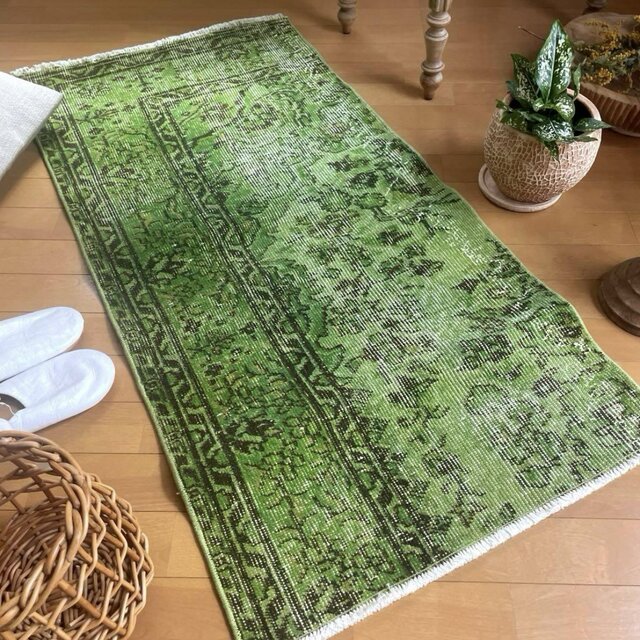 60×120ワサビグリーン　オーバーダイ　トルコあヴィンテージラグ 60×120ワサビグリーン オーバーダイ トルコあヴィンテージラグ