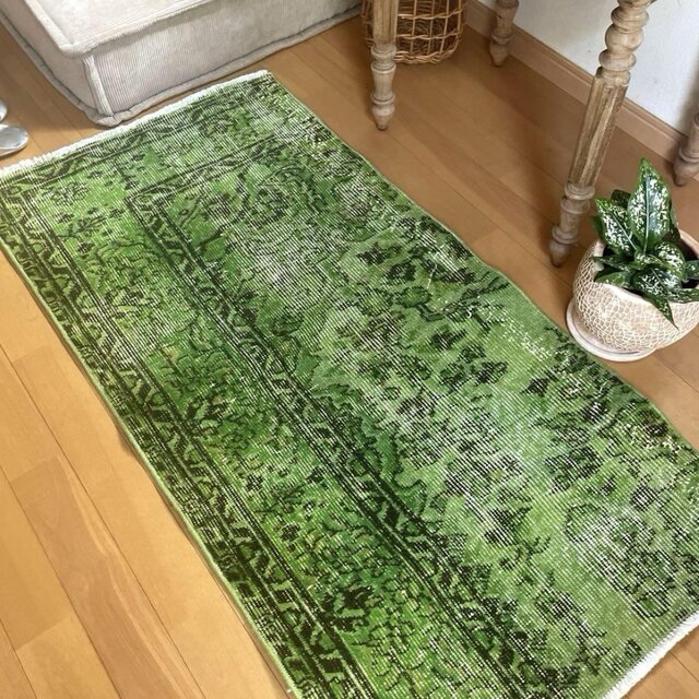 60×120ワサビグリーン　オーバーダイ　トルコあヴィンテージラグ 60×120ワサビグリーン オーバーダイ トルコあヴィンテージラグ