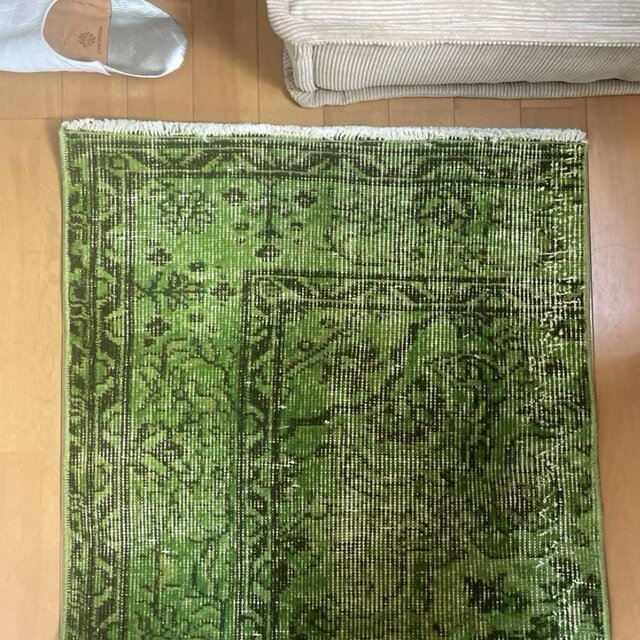 60×120ワサビグリーン オーバーダイ トルコあヴィンテージラグ