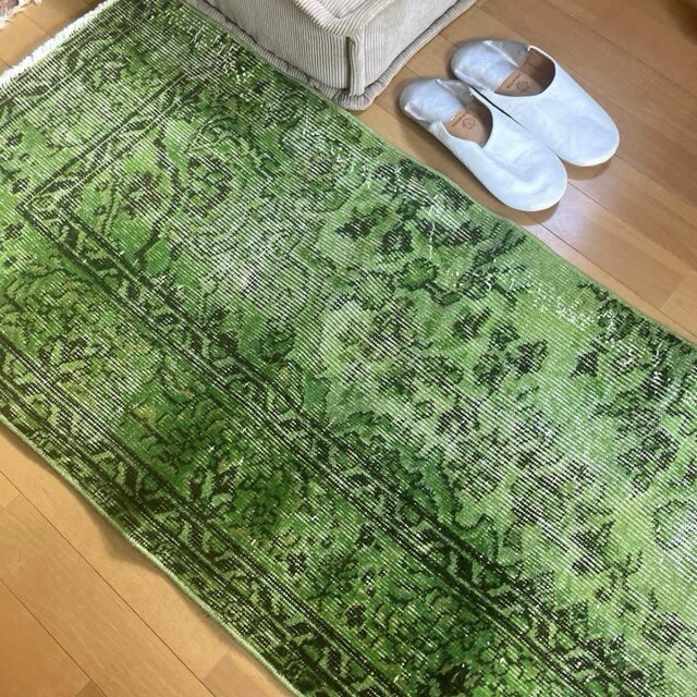 60×120ワサビグリーン　オーバーダイ　トルコあヴィンテージラグ 60×120ワサビグリーン オーバーダイ トルコあヴィンテージラグ