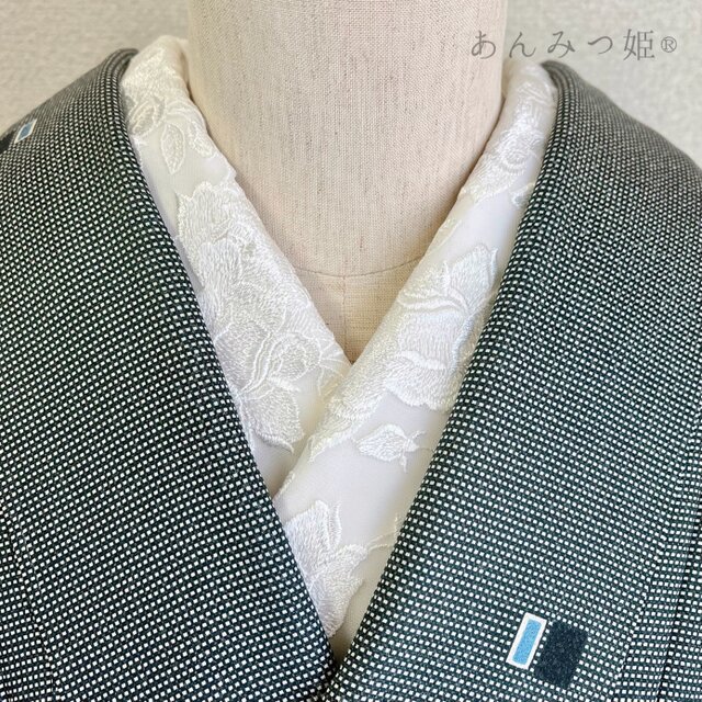 洗える刺繍半衿 白ばら