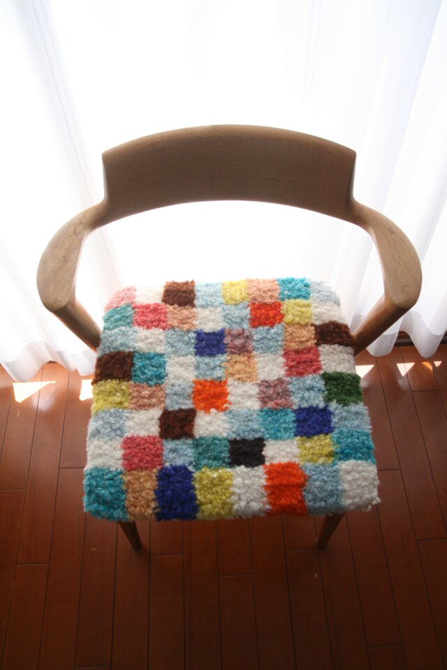 ノッティングチェアマット ホームスパン（手紡ぎ手織り）パッチワークB