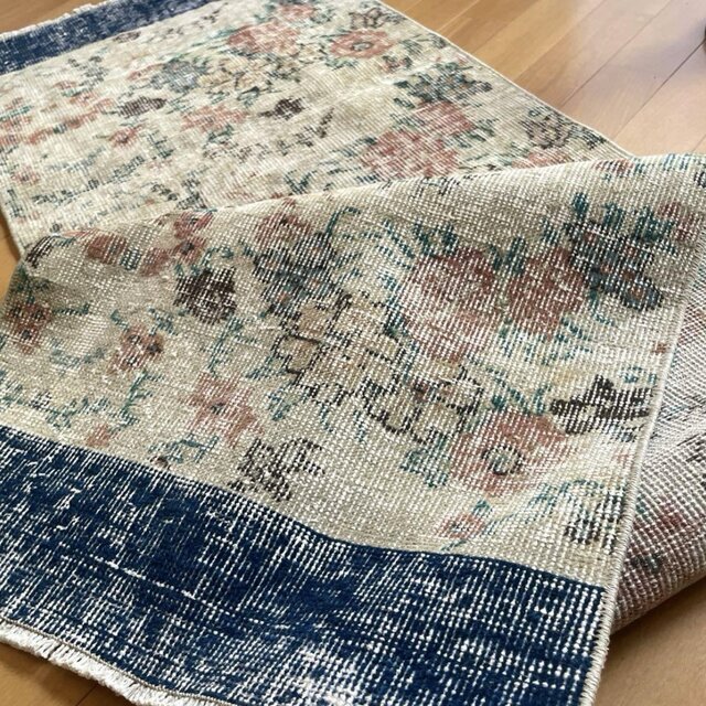 55×208ボタニカルロング ランナーラグ トルコヴィンテージラグ
