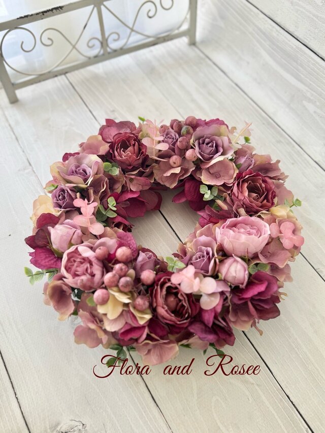 フラワーボール　ロマンティック　アンティークピンク　ローズ　春リース フラワーボールロマンティックアンティークピンクローズ春リース