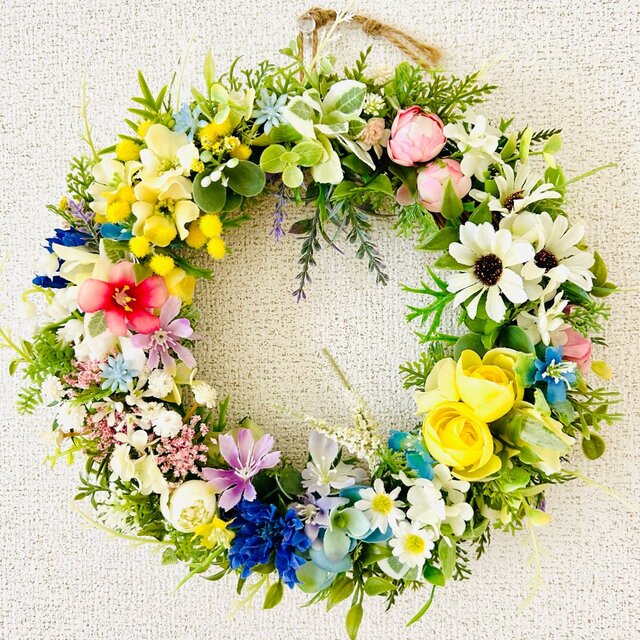 七色の草花リース