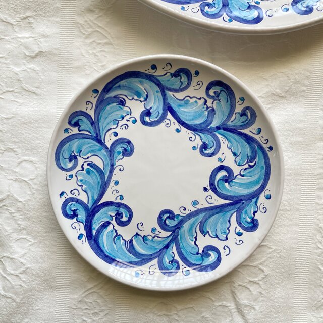 丸皿20cm マヨリカ焼き イタリア陶器 barocco blu PIA016 | iichi 日々
