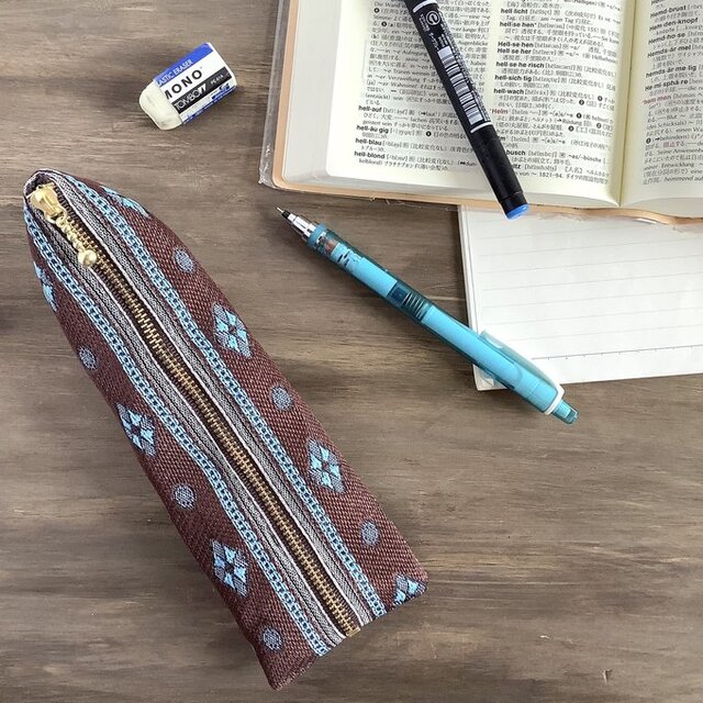 【プロバンス】畳縁　テトラ型　ペンケース　南仏　チョコレート　ターコイズ　茶　青
