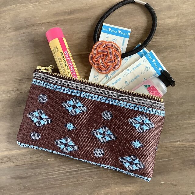 【プロバンス】畳縁　ぺたんこ　ミニポーチ　小銭入れ　カードケース　南仏　チョコレート　ターコイズ　茶　青