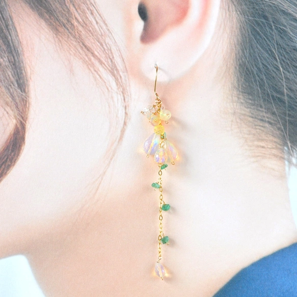 彩光の雫 エチオピア産プレシャスオパールロングピアス | iichi 日々の