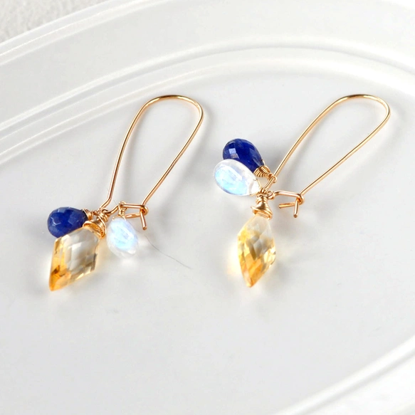 黄昏の瞬き シトリンxタンザナイトxレインボームーンストーンキドニー