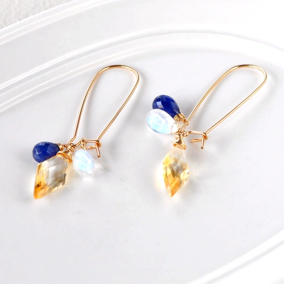 黄昏の瞬き シトリンxタンザナイトxレインボームーンストーンキドニー