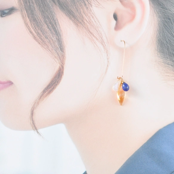 黄昏の瞬き シトリンxタンザナイトxレインボームーンストーンキドニー