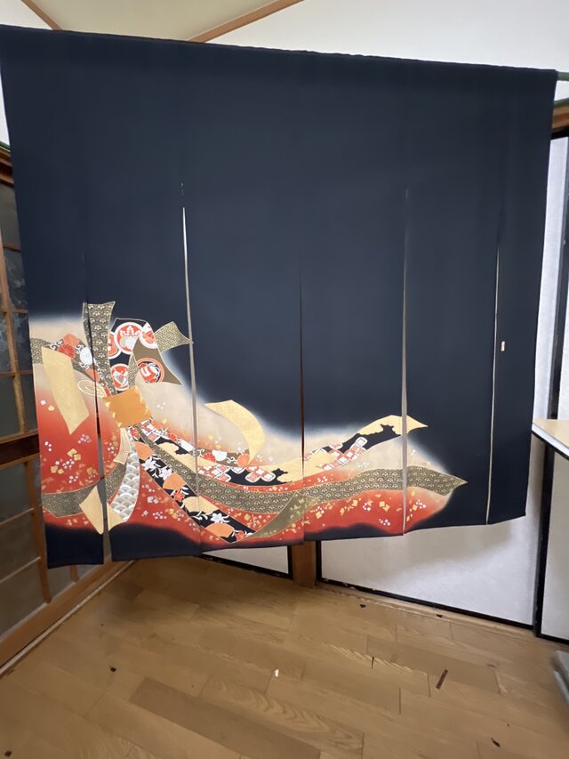 時代絵巻、着物リメイク暖簾ーのれん、1点物作品、ビンテージ、！ のれん 着物 リメイク 暖簾 インテリア アンティーク 1点物作品