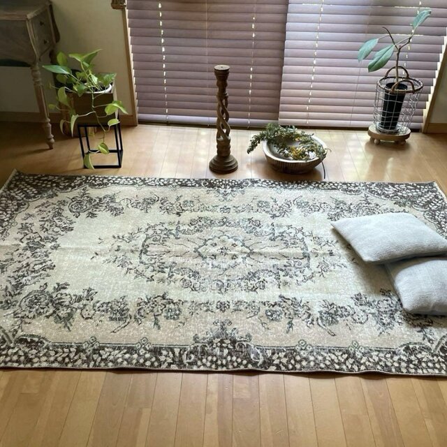 116×203美品ボタニカルメダリオンブラウントルコヴィンテージラグ