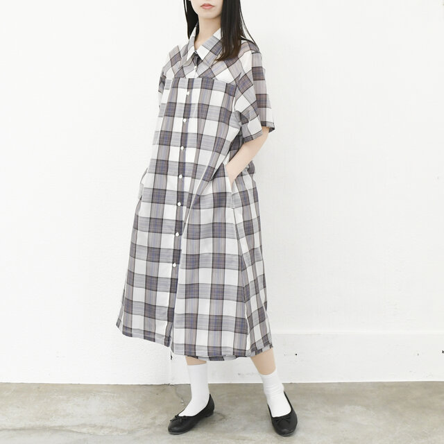 【完全一点物】半袖シースルーワンピース（マルチカラーチェック）