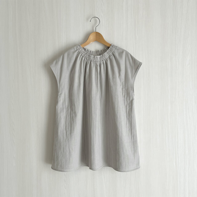 フレンチ袖クルーギャザープルオーバー_ダブルガーゼ綿100％_Pale Gray