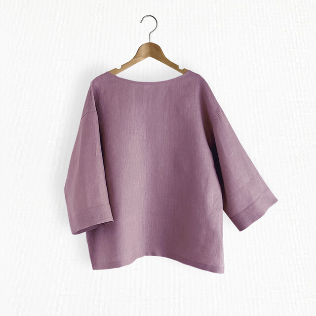 ゆる袖ボートネック7分袖丈プルオーバー_選べる裾仕様_リネン100%_Deep Orchid