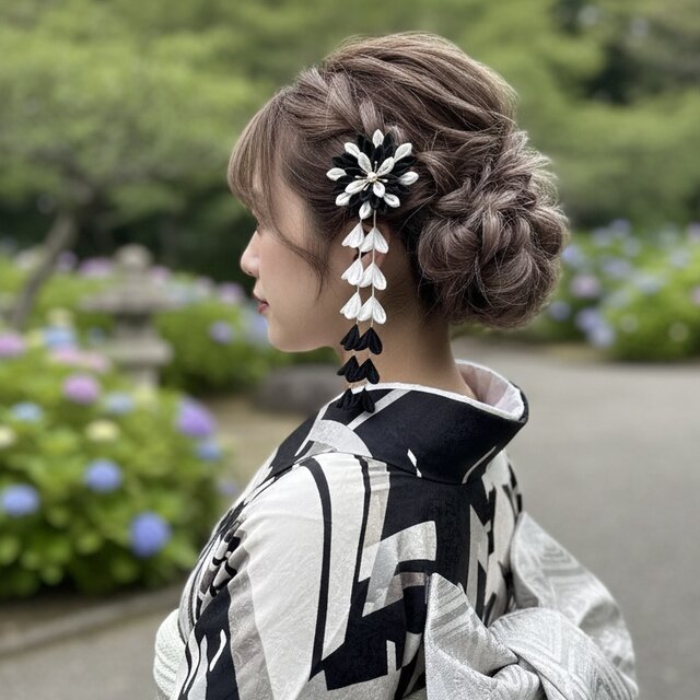 つまみ細工 髪飾り　成人式　和婚　結婚式　卒業式　　和装　振袖　袴　色打掛　ちりめん髪飾り　前撮り　753 OHANA