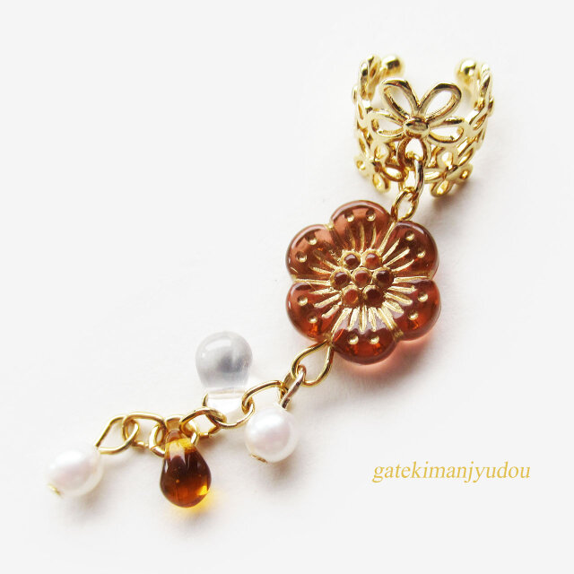 フラワービーズイヤーカフ/オレンジ