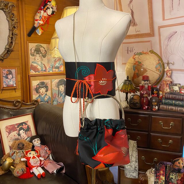 和洋折衷 名古屋帯リメイク ハンドバッグ バック ショルダーチェーン