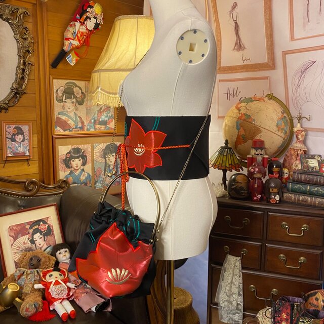 和洋折衷 名古屋帯リメイク ハンドバッグ バック ショルダーチェーン