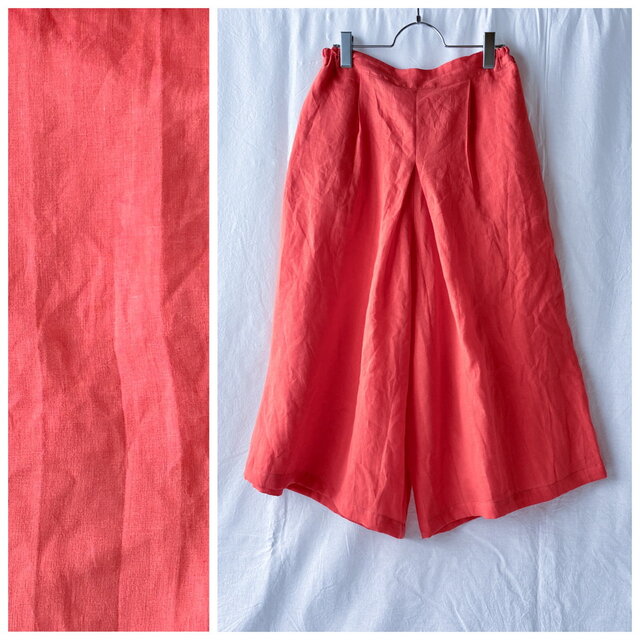 レディのためのフロレアルパンツ：80cm（無地リネン：タイガーリリー）