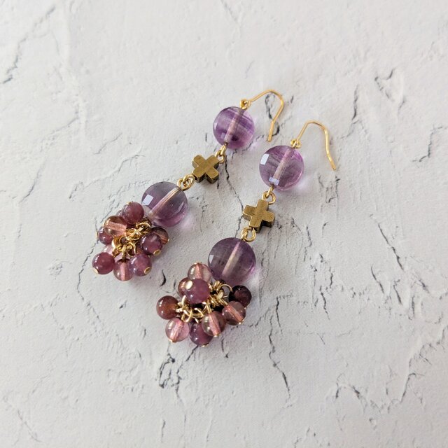 金具変更OK　コインカットフローライトのイヤーアクセサリー（P1080）