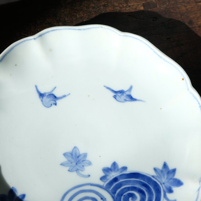 特価¥2800→¥2200】鳥と楓◇伊万里 染付八寸皿 大皿 骨董・antiques