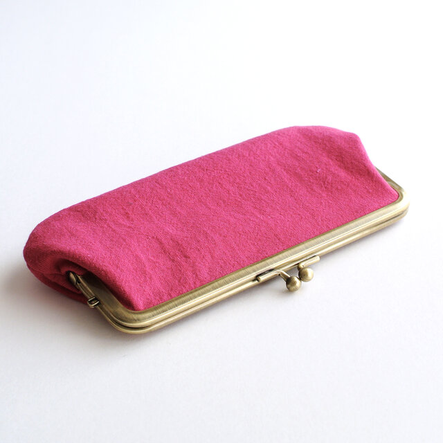 インド刺繍リボンのがま口ポーチ/ペンケース ピンク | iichi 日々の