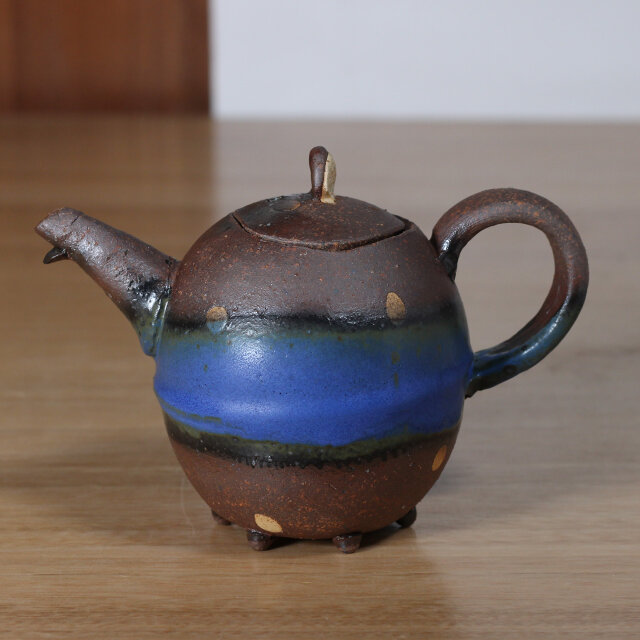 陶器 【焼き締めポット ブルー】P1