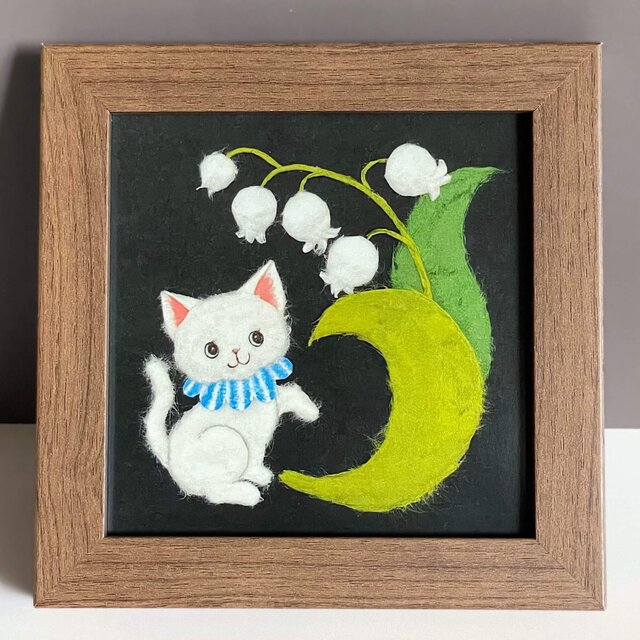 複製画］和紙ちぎり絵アートプリント（無料ラッピング付き）スズランと