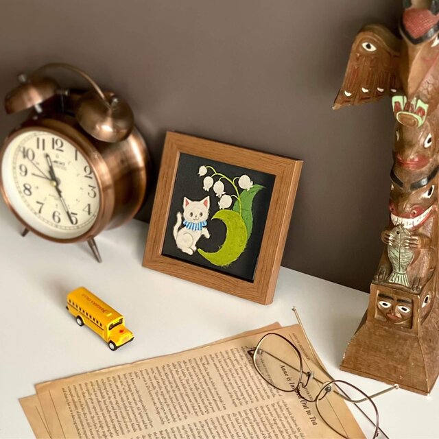 複製画］和紙ちぎり絵アートプリント（無料ラッピング付き）スズランと