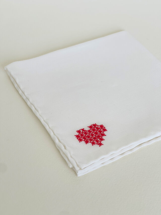 【リネンハンカチ】白麻 / ハート刺繍のコピー