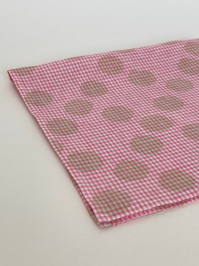 【リネンハンカチ】ピンクチェック&ドット