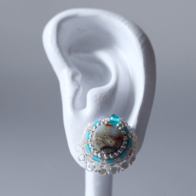 ビーズ刺繍のイヤリング ピアス 13 ブルー クリア シルバー ターコイズ