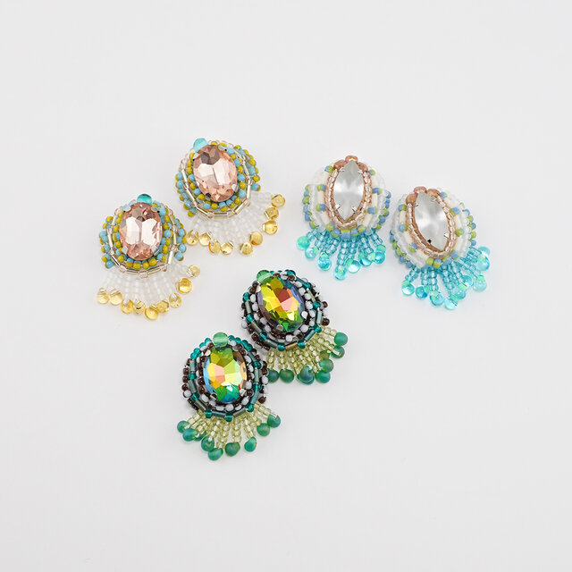 1点物　ビジュー　緑　ヴィンテージ　クリア　マーブル　ピアス　イヤリング　金 6b487cea8ca893d99b385780404bc2