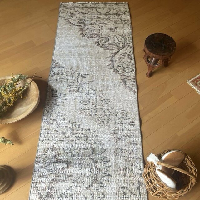 ロング57×276ナチュラルカラー　ロングランナーラグ　トルコヴィンテージラグ ロング57×276ナチュラルカラー ロングランナーラグ トルコ