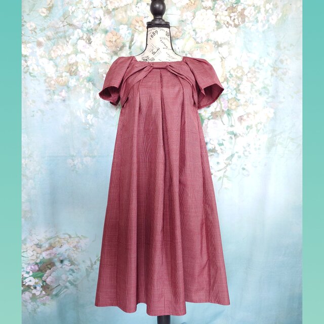 正絹 アンティーク着物 ウエストリボン付きタック入りワンピース♪着物