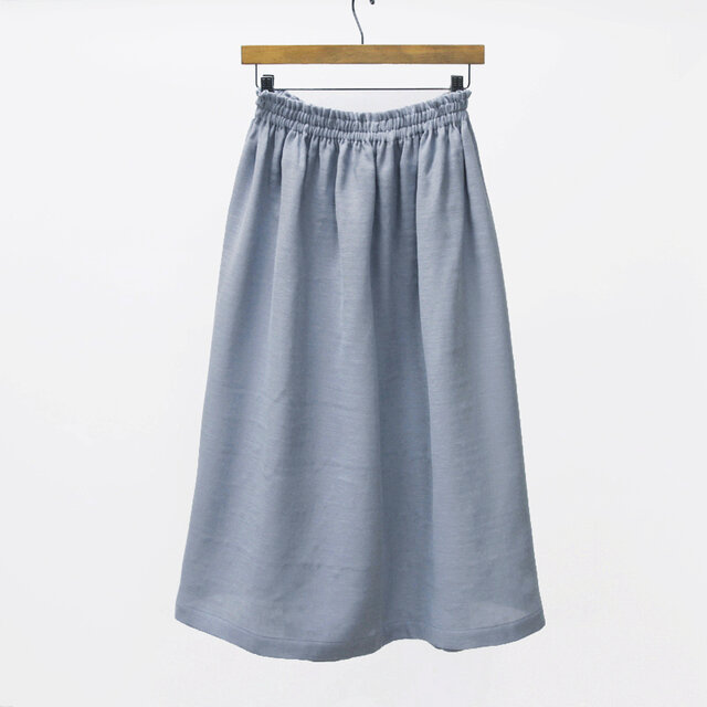 【即納】さらりと軽やか、リネンのナチュラルな風合い ハーフリネン ダブルガーゼのギャザースカート（ブルーグレー）