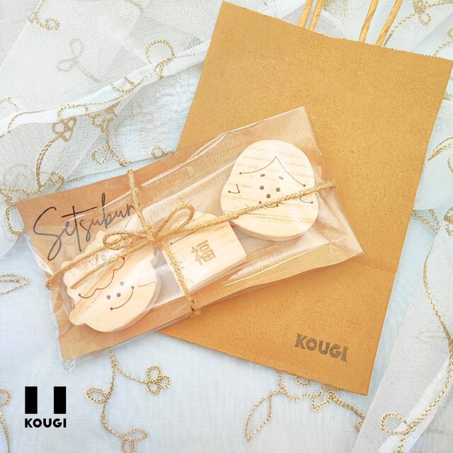 節分】ヒノキの節分オブジェ♡スマイル（鬼さん・おかめさん・豆まき