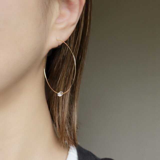 【14kgf/silver】ハーキマーダイヤモンドlargeフープ